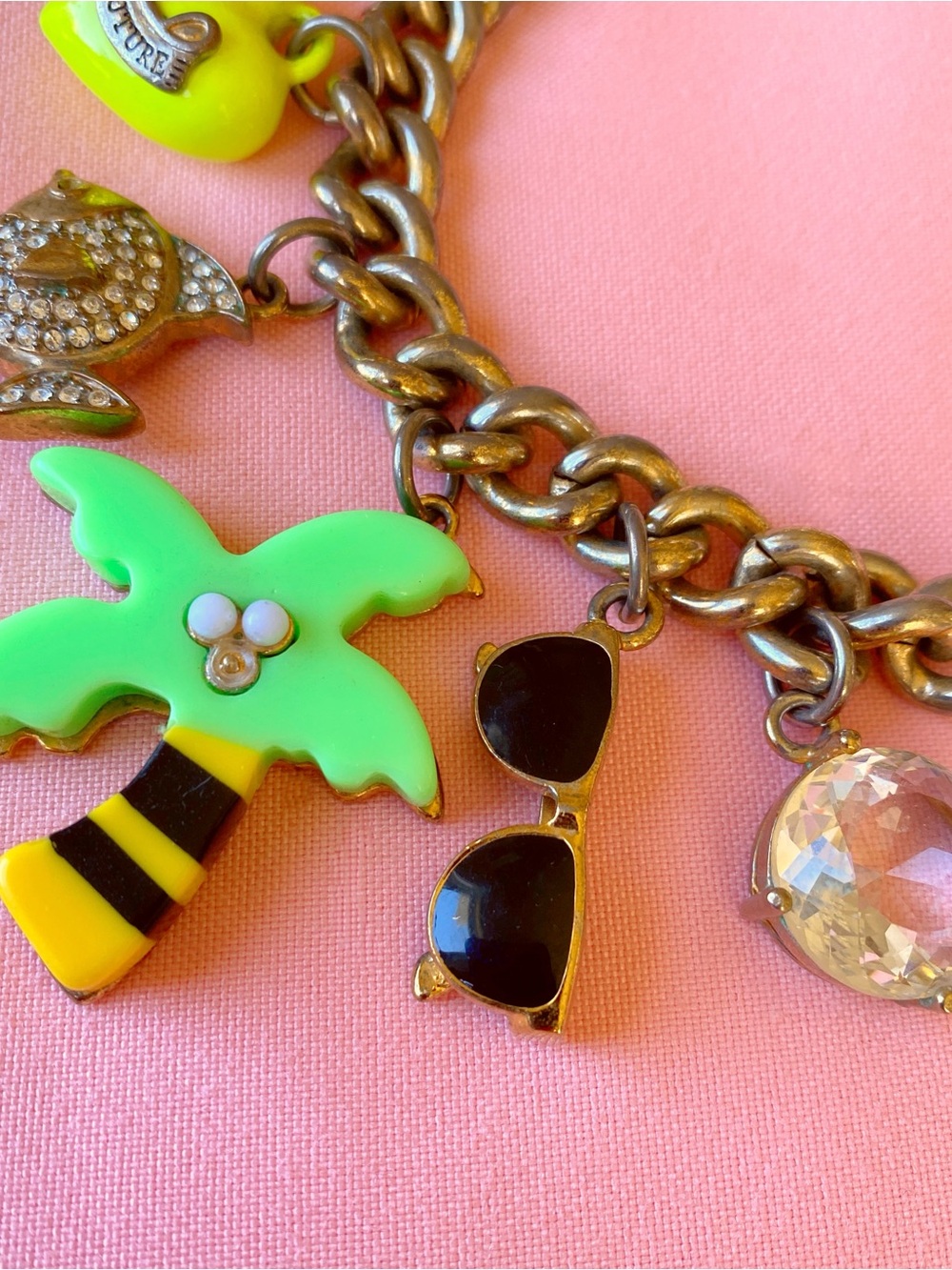 Juicy Couture Bracelet Charm Neon Tropical Beach Hawaii Palmtree Hotpink Miami - Picture 2 of 10